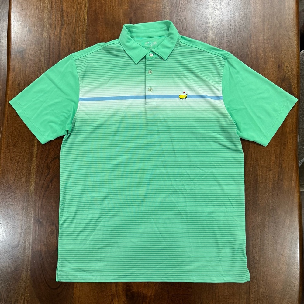 Masters Tech Mens Performace Golf Polo Size L Green Short Sleeve Logo Shirt Top